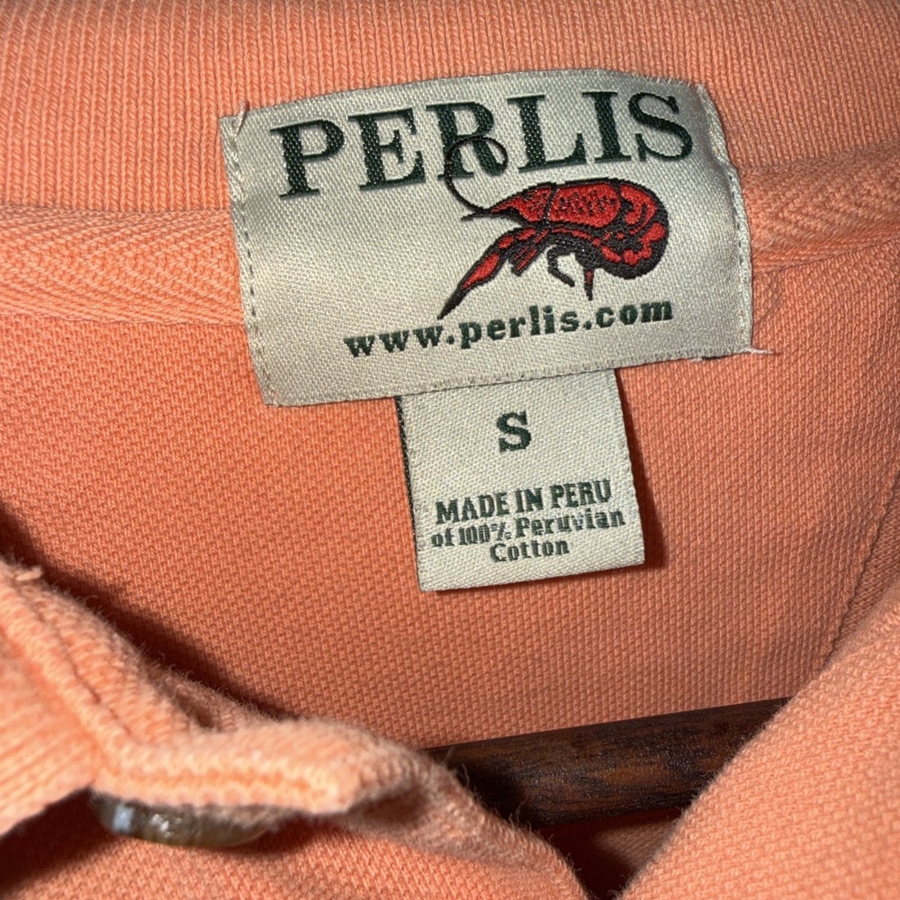 Perlis Crawfish Signature Men's Pique Polo Coral Orange Small Short Sleeve Read - Picture 4 of 9